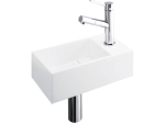 Lave-mains pour toilettes, évacuation dissimulée et de lignes épurées, résine Solid-Surface BENESTONE® blanc mat, Largeur 35 cm, P. 18 cm, H. 12 cm, Livraison 5-7 jours OFFERTE.
